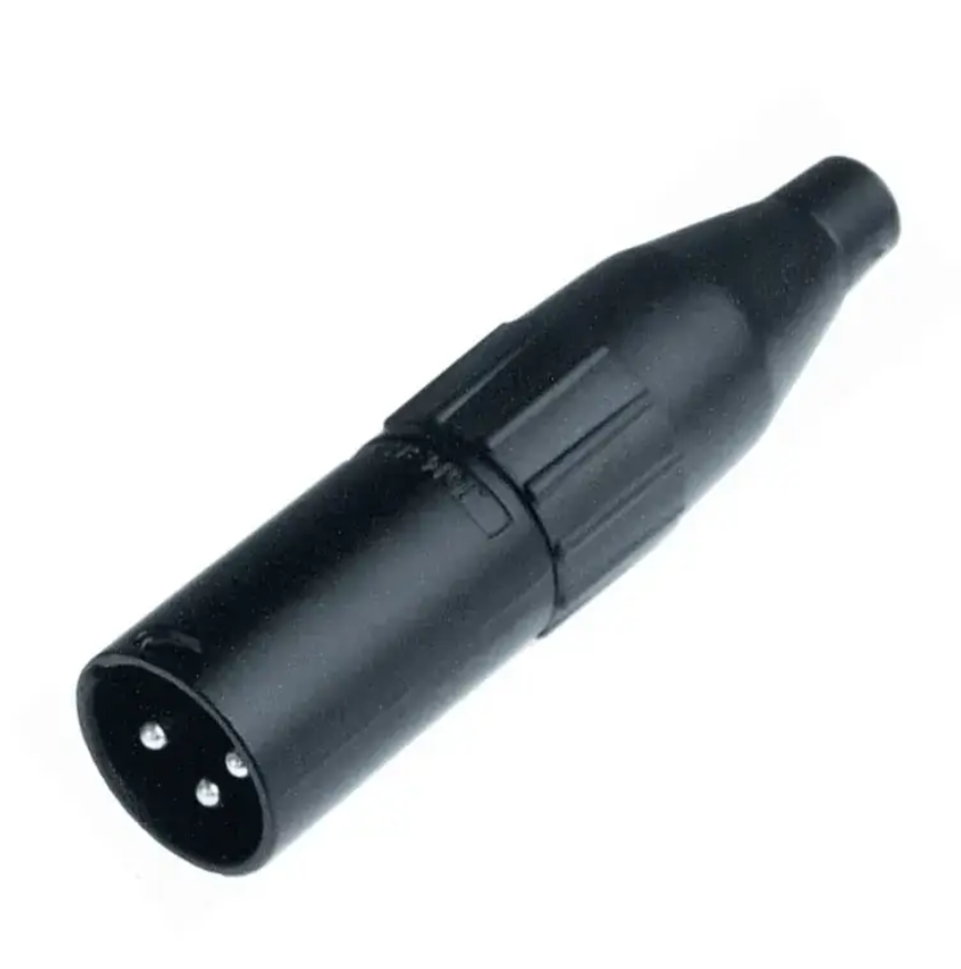 Коннектор 3-контактный кабельный XLR «папа» с черным корпусом, Мах Ø кабеля-6 мм